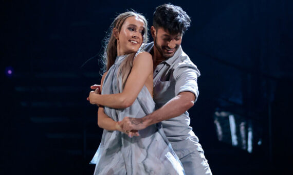 Rose Ayling-Ellis and Giovanni Pernice mid dance of their Couples Choice dance which featured the moving silent moment