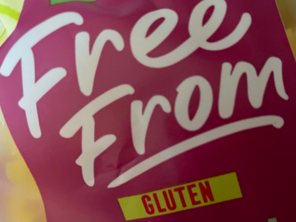 Close up of gluten free packaging, reads "Free From" and "Gluten"